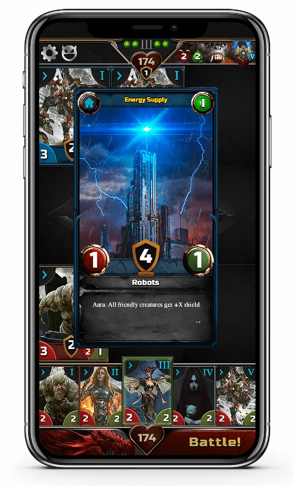 Battle screen of the game on a phone